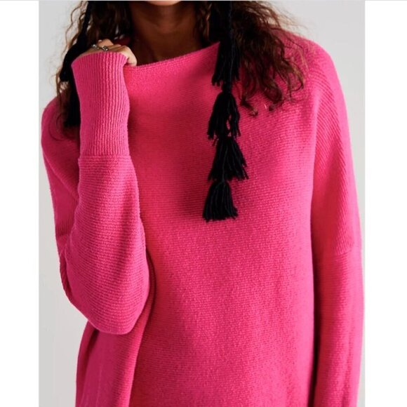 FREE PEOPLE Ottoman Slouch Tunic Raspberry Rose Bubble Gum Pink Sweater/Dress XS - Picture 3 of 16